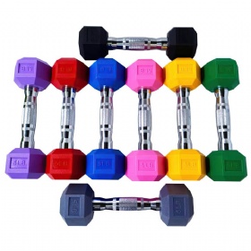 Hexagon Fixed Rubber Dumbbell Set