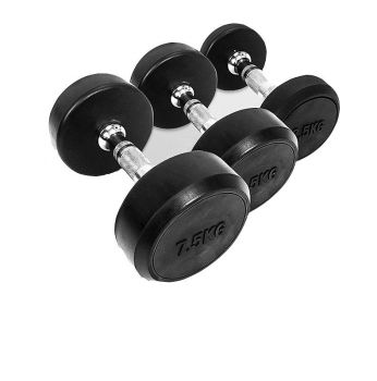 Black Fixed Rubber Dumbbell Set Commercial Round Dumbbells